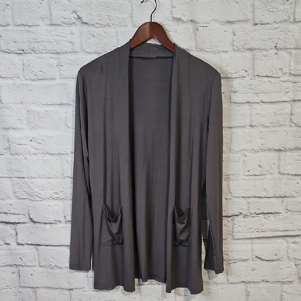 Soft Gray Open Front Cardigan